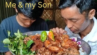 Eating Delicious Pork Fat & Pork innards,2 king chilly Naga mukbang.