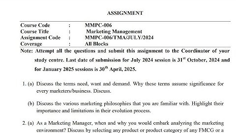 IGNOU MMPC-006 Solved Assignment July 2024 Jan 2025 [FREE] || IGNOU MBA || Marketing Management