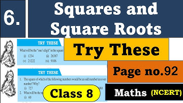 Squares and square roots | Try these questions | pg.no.92 | Class 8 | Chapter 6 | Maths | CBSE board