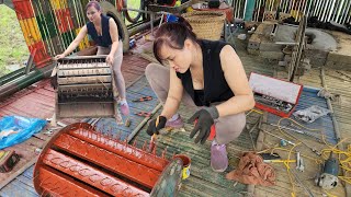 Genius girl repairs and restores broken rice threshing machine