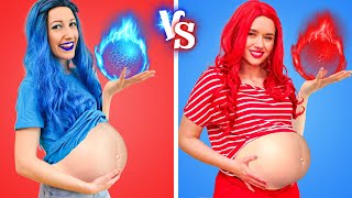 Hot vs Cold Pregnant Challenge! Funny Pregnancy Situations with Fire vs Icy girls by Gotcha! Go
