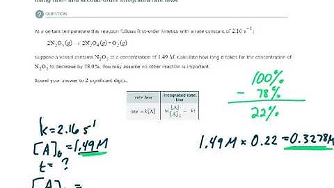 ALEKS - Using first- and second-order integrated rate laws (Example 2)