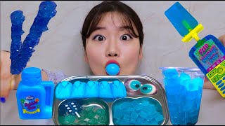 BLUE FOOD 파란색 디저트 먹방 ASMR 지구젤리 틱톡젤리 코하쿠토 락캔디 핍스병아리 눈알젤리