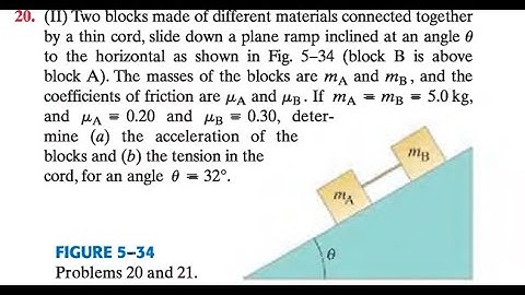 Two blocks made of different materials connected together by a thin cord, slide down a plane ramp
