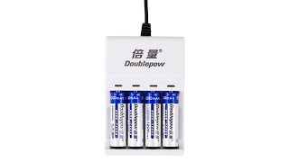 DOUBLEPOW Charger Baterai 4 slot  & 4 PCS AA Battery 1200mAh - White