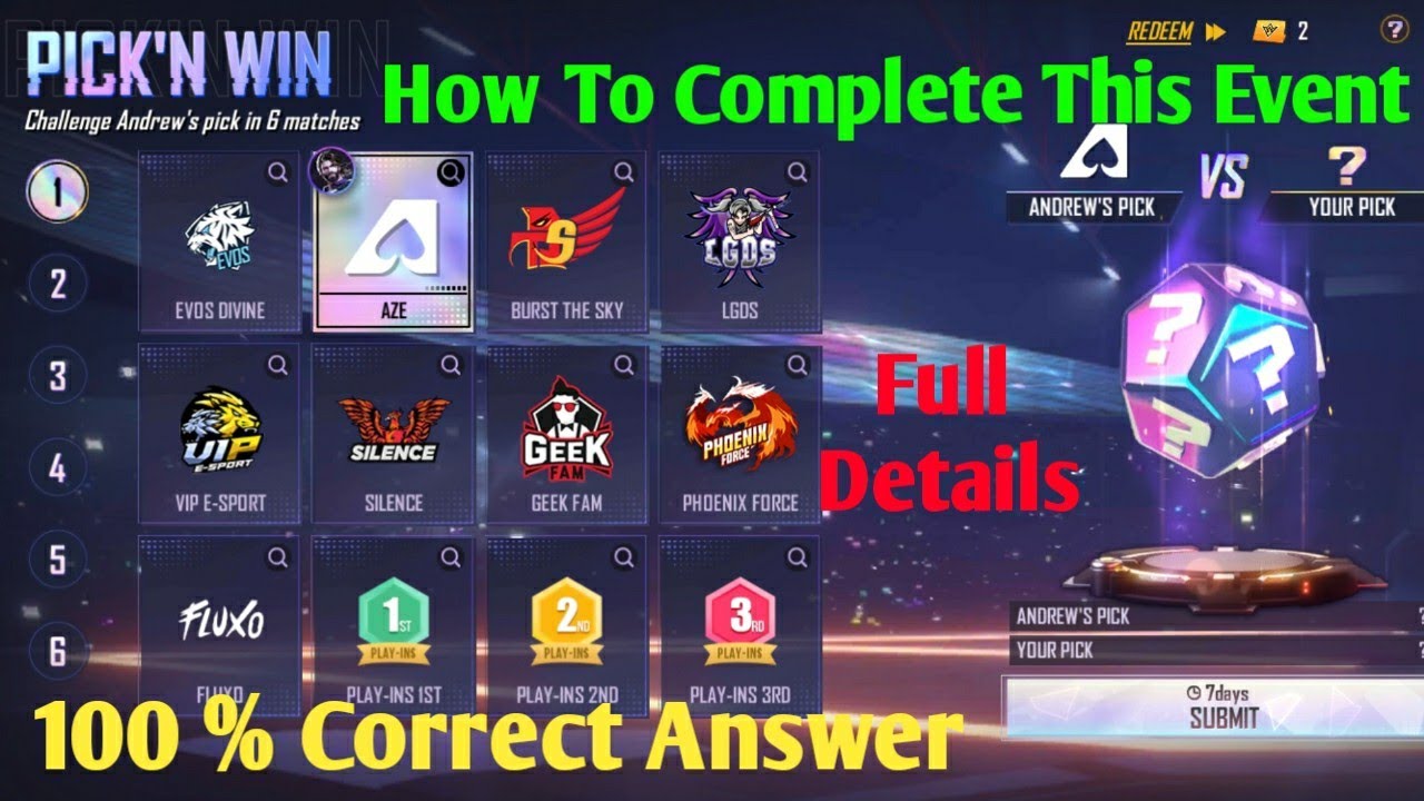 Free Fire Pick And Win Event || Free Fire Today Redeem Code || How To Complete Pick And Win Event 🤔