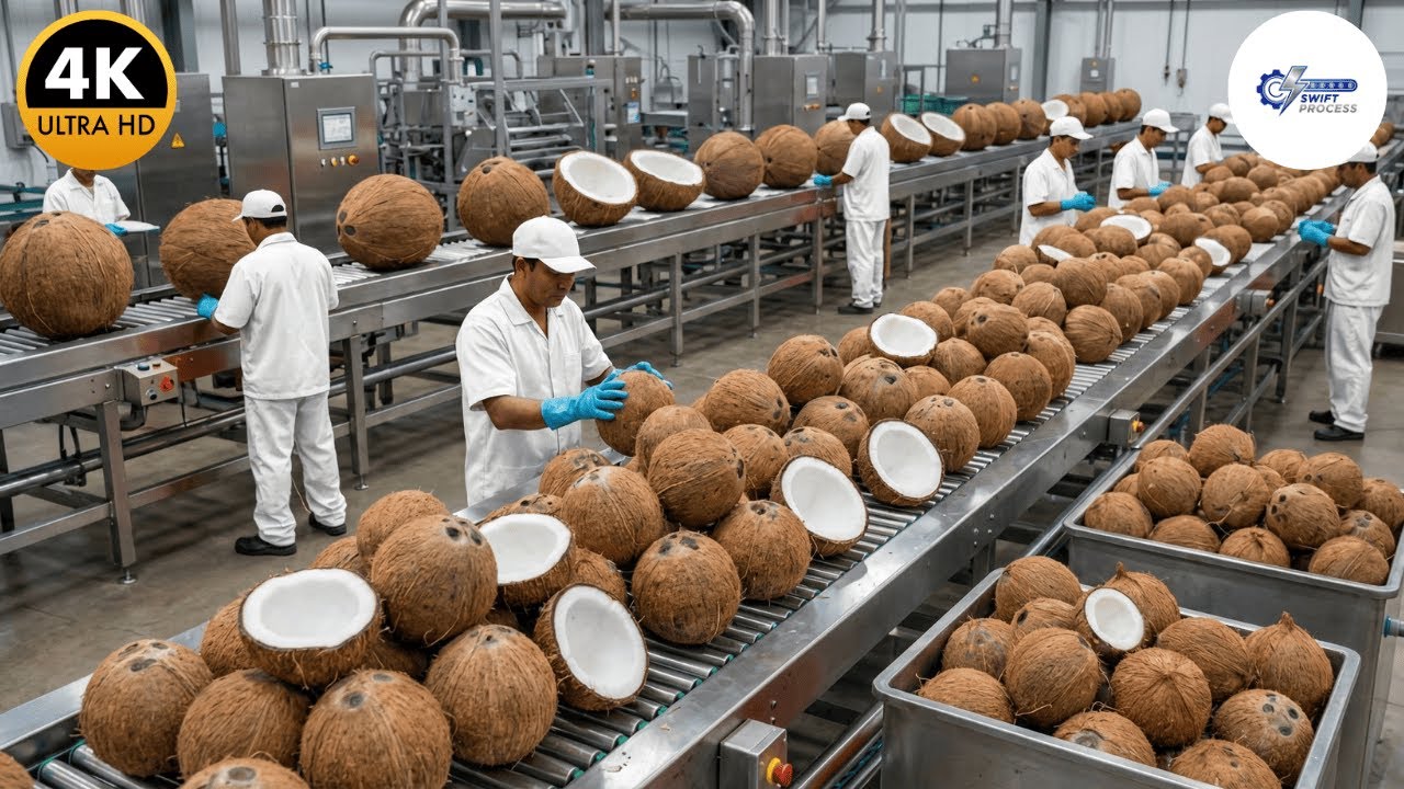 Inside a Modern Coconut Factory: From Hard Shell to Creamy Milk (Full Process)