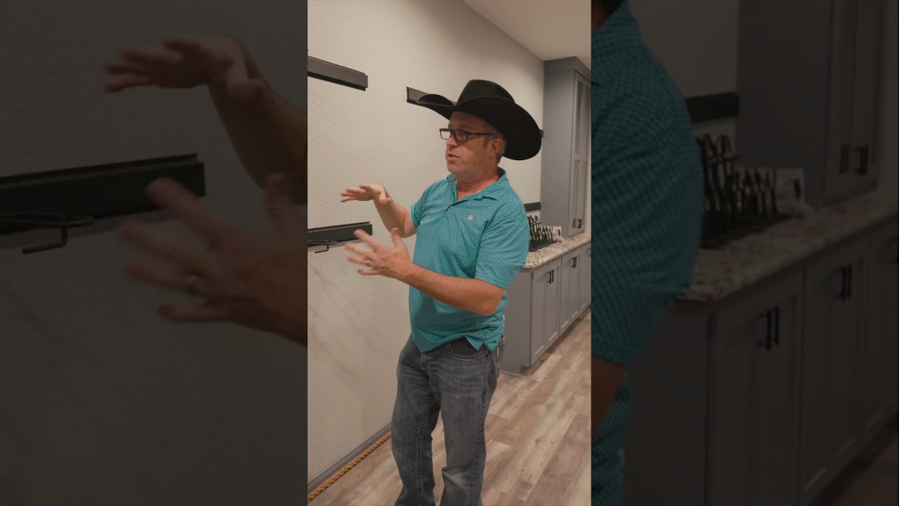 Customizable Gun Room with Modular Gun Rack and Repurposed Ceiling Fan