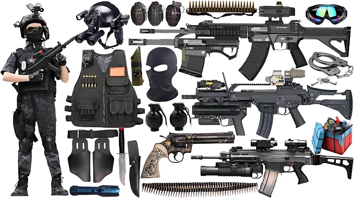 Special Forces military toy gun set unboxing, Assault rifle, heavy machine gun, sniper rifle, pistol