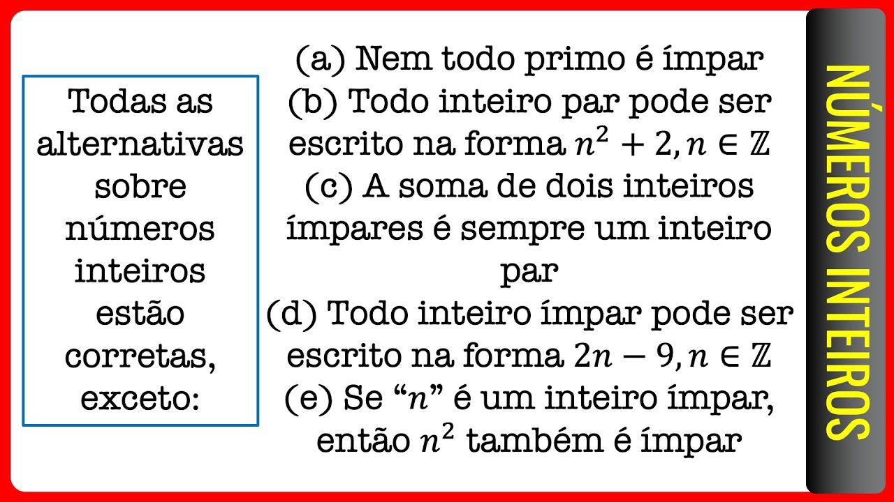 Questão sobre Números Inteiros | Todas as alternativas sobre números ...