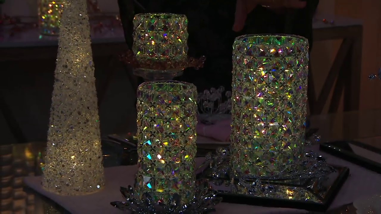 9" Oversized Illuminated Faceted Glass Hurricane by Valerie on QVC