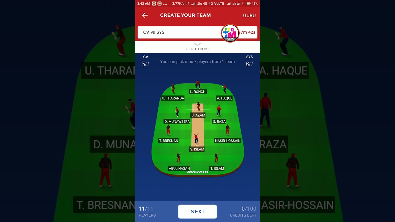 CV VS SYS { BPL 2017 - 26TH MATCH } DREAM11 TEAM MY PREDICTION AND PREVIEW