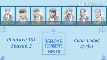 Nation's son - Never Color Coded Lyrics [Produce 101 Season 2 / Kpop]