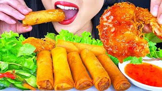 ASMR CRUNCHY EGG ROLLS & ONE GIANT FRIED SHRIMP 🍤 (MUKABNG) ASMR Phan