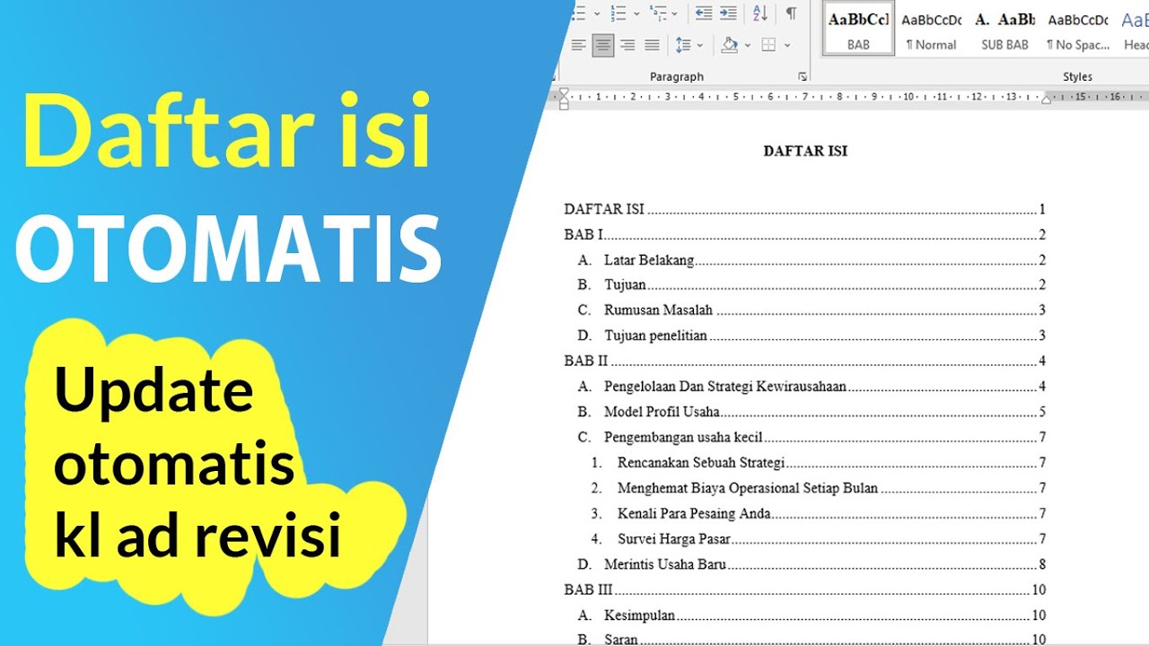 cara membuat daftar isi otomatis mudah dan full otomatis - YouTube