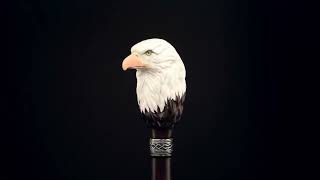 Athlete Statistics Custom Carved Wooden Eagle Knob Cane or Walking stick