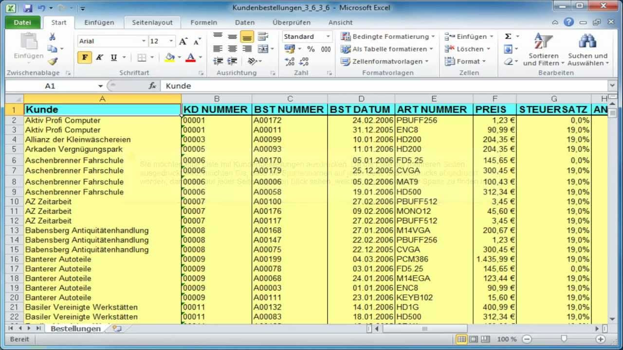 Update Excel: Spalten drucken und Wiederholungszeilen festlegen