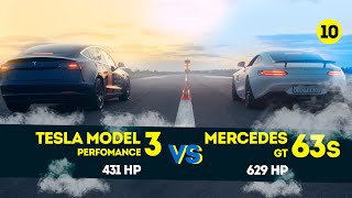 TESLA MODEL 3 PERFORMANCE vs MERCEDES GT AMG 63S vs BMW M5 F90 COMPETITION vs BMW X5M