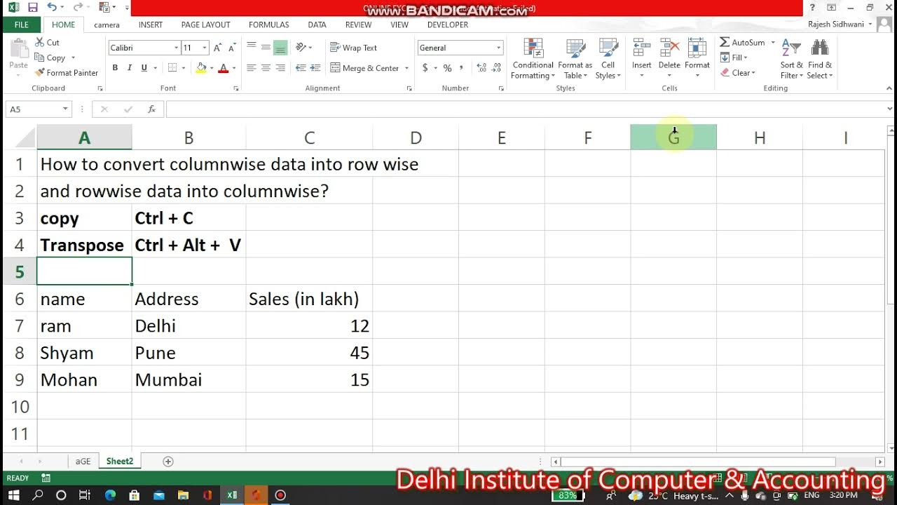 how to transpose data in excel shortcut keys - YouTube