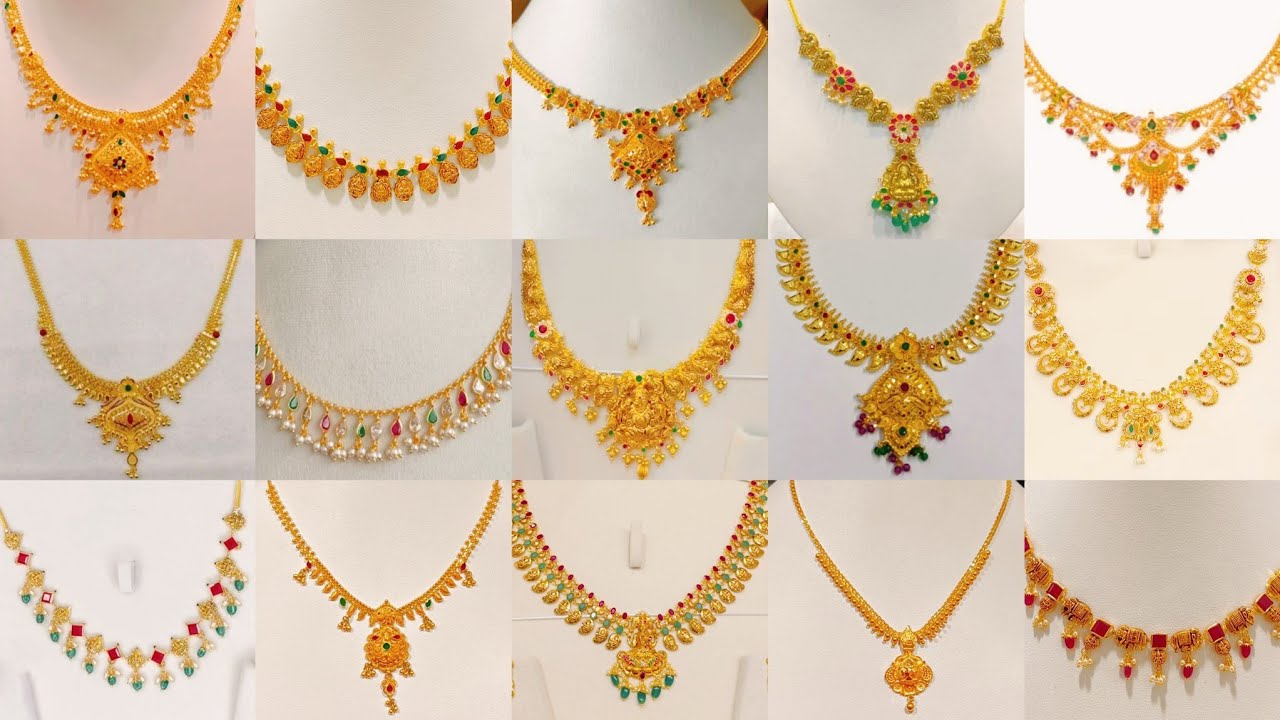 Lightweight gold necklace marvelous collection with weight | short necklace designs