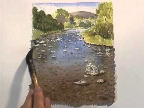 Acrylic Painting Tutorial on how to Paint Shallow River with Reflections  and Underwater Rocks 