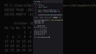 Python Calendar Magic in 4 Lines 🐍 python calendar #shorts