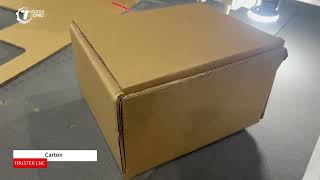 Oscillating knife and creasing wheel tool are used to cut the carton
