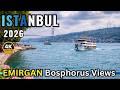 Istanbul Turkey Emirgan Beach 4K Slow TV Ambiance | Cloudy Bosphorus View