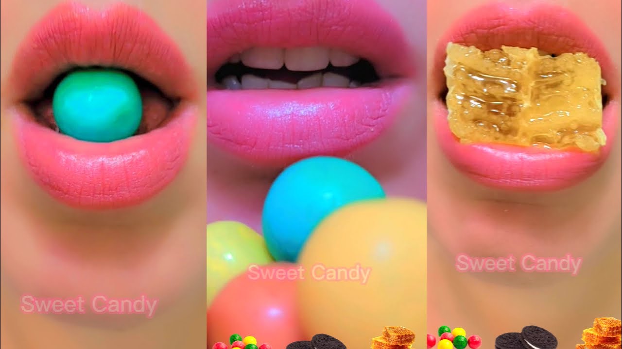 ASMR Eating Satisfying Bubble Gum Balls Oreo Chocolate Creme