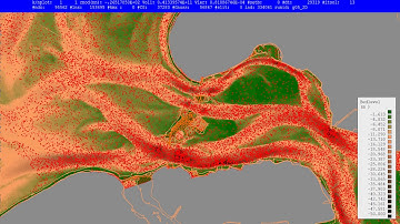 D-Flow FM, particle animation at Eastern Scheldt closure dam