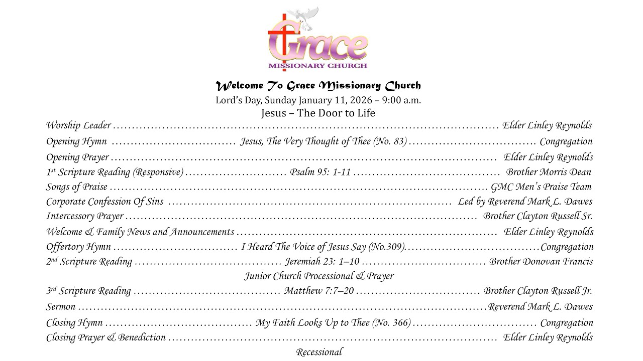 Worship Service, Sunday January 11, 2026