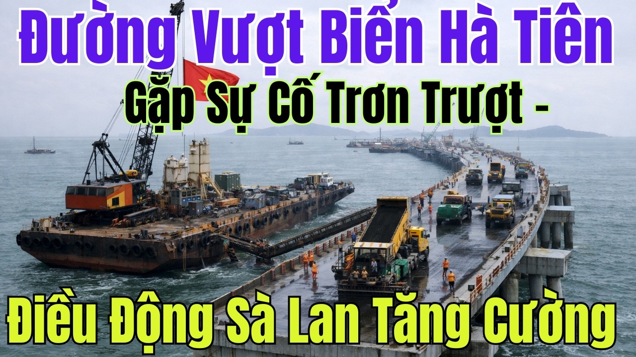 Đường Vượt Biển Hà Tiên Gặp Sự Cố Trơn Trượt – Điều Động Sà Lan Tăng Cường