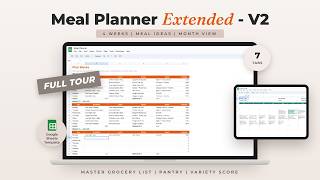 Meal Planner Google Sheets Template - Extended Version with Grocery List