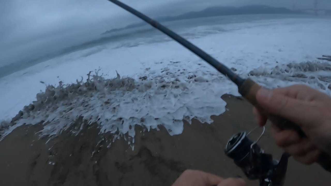 Fishing in HIGH SURF WARNING! Bay Area Surf Fishing - YouTube