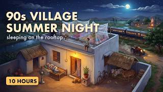 90s Village Summer Night 🌙 Rooftop Sleep | 10 Hours Soft Sleep Music with Crickets & Wind screenshot 5