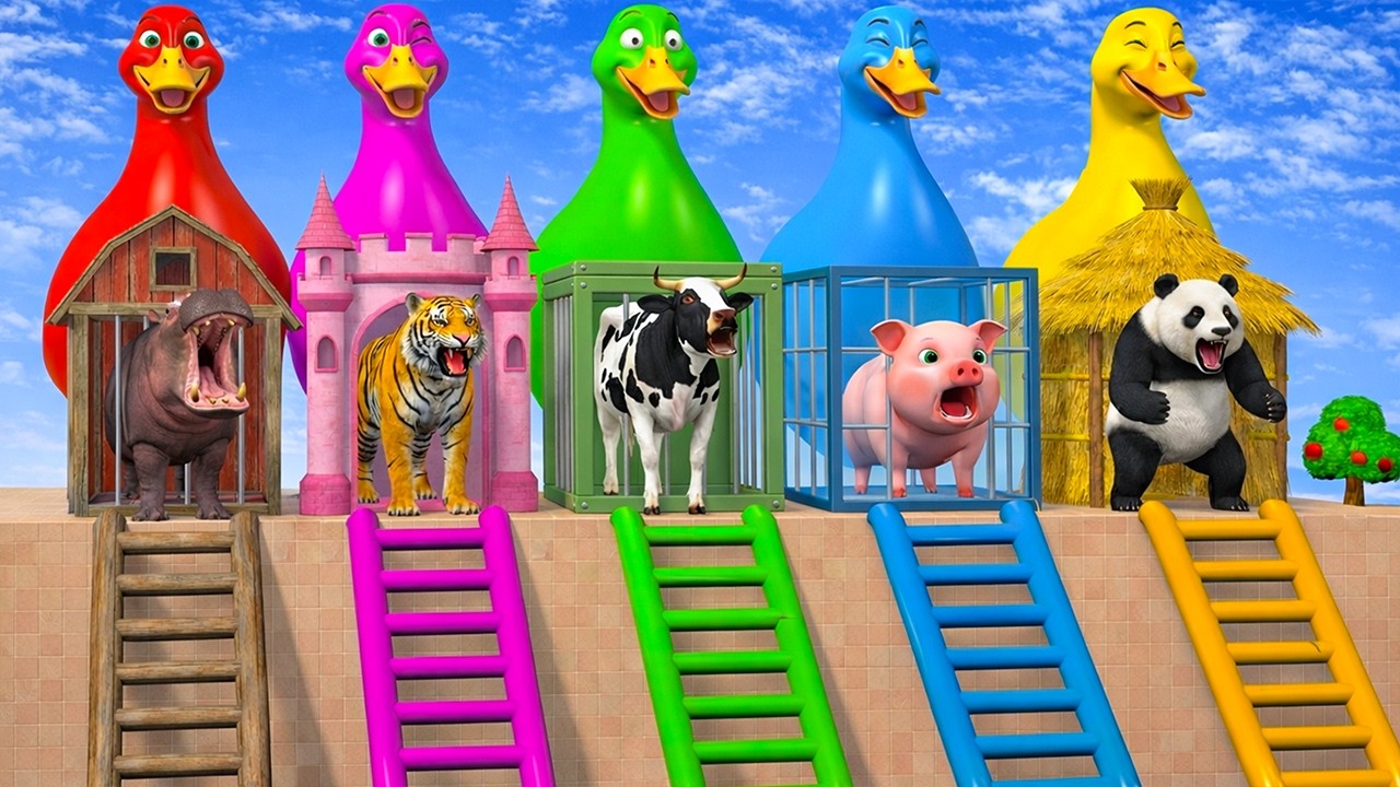 Long Slide Game With Cow Elephant Gorilla Hippopotamus Tiger 3d Animal Game Funny 3d Animals