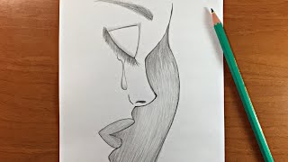 رسم سهل جدا | تعليم رسم بنت حزينة بالرصاص للمبتدئين