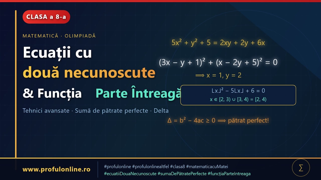 Ecuații cu două necunoscute și funcția parte întreagă – Tehnici avansate | Clasa a 8-a