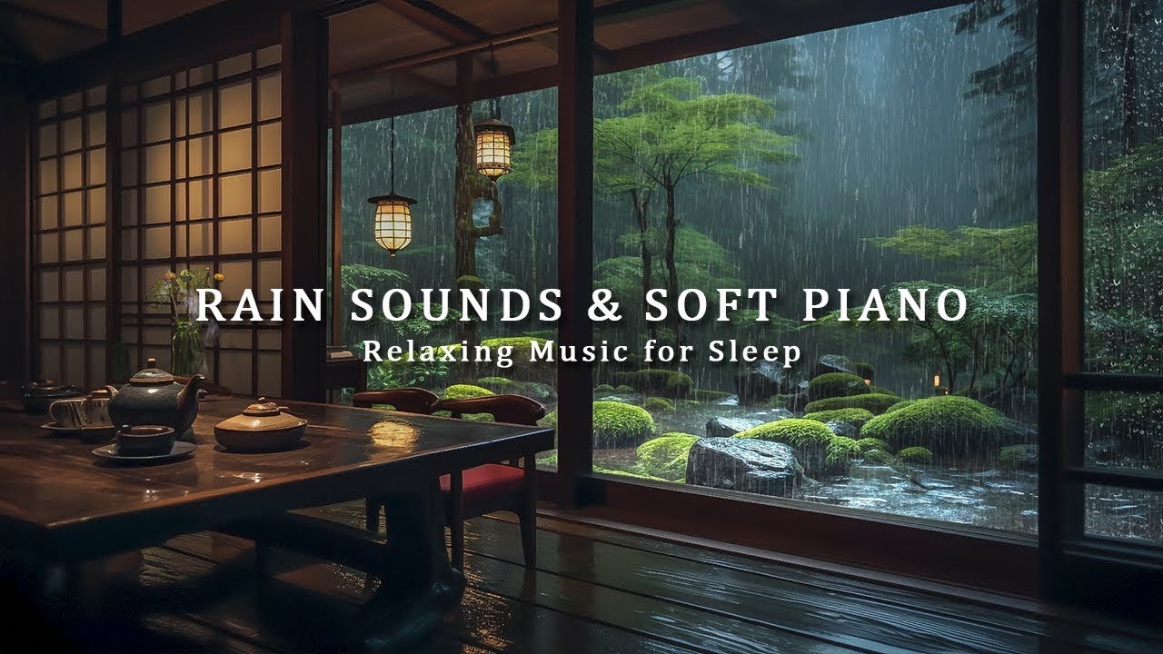 Stress Relief Music with Rain Falls Outside the Window - Relaxing Bedroom in the Rainy Forest, Sleep