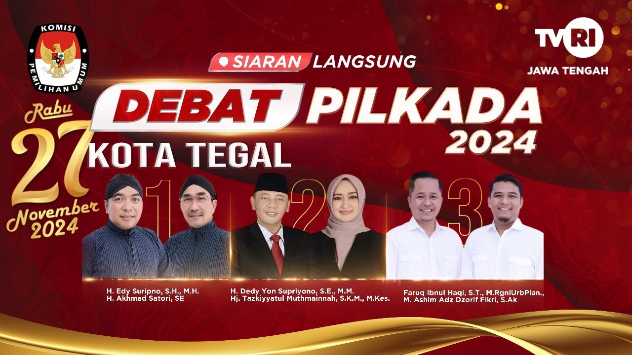Siaran Langsung Debat Pilkada 2024 KPU Kota Tegal, 23 Oktober 2024. Live Streaming.