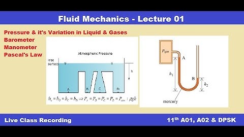 Fluid Mechanics - Lecture 01//Pressure Variation in liquid & gas, Barometer, Manometer, Pascal
