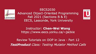 Celebrity [HD] EECS2030 F21 - Review Tutorials Week 1 - Part 12 - TestProduct: Testing Mutator Method Calls Profile