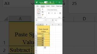 Paste Special using Subtract Function in Excel