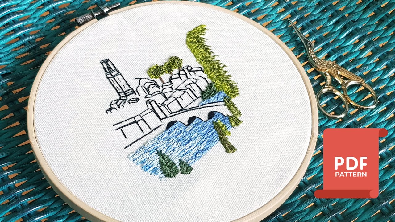 Verona, Ponte Pietra Hand Embroidery for Beginners. Design of Italy.