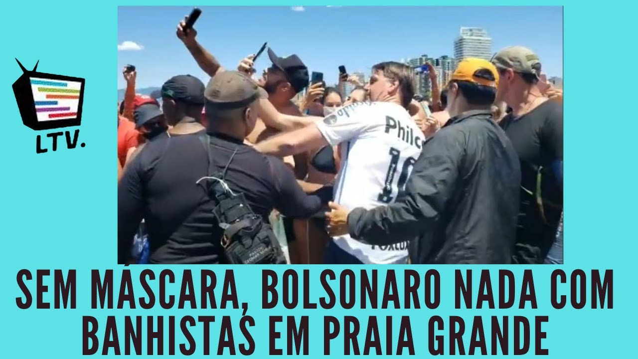 Bolsonaro mergulha no mar no meio de banhistas em Praia Grande - YouTube