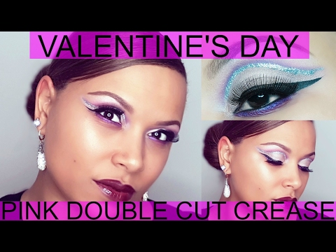 PINK GLITTERY DOUBLE CUT CREASE VALENTINE'S DAY MAKEUP TUTORIAL