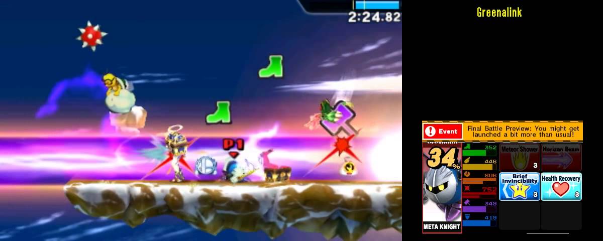 Meta Knight [233206] Super Smash Bros 4 3DS Smash Run 200,000+ Score run