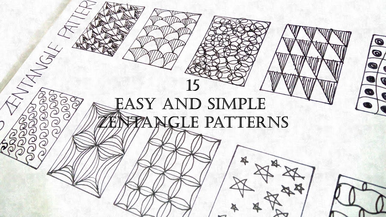 15 easy and simple Zentangle patterns for Beginners - YouTube