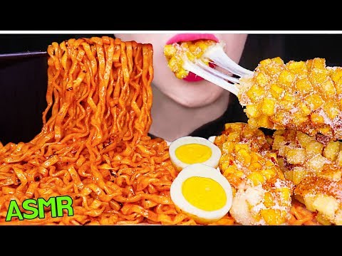 ASMR MOZZARELLA CHEESY CORN DOG + SAMYANG SPICY NOODLES 명랑 핫도그 + 불닭볶음면 먹방 EATING SOUNDS