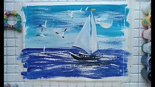 картинка: Рисуем морской пейзаж гуашью.
